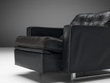 Pair of De Sede Armchairs in Black Leather and Steel