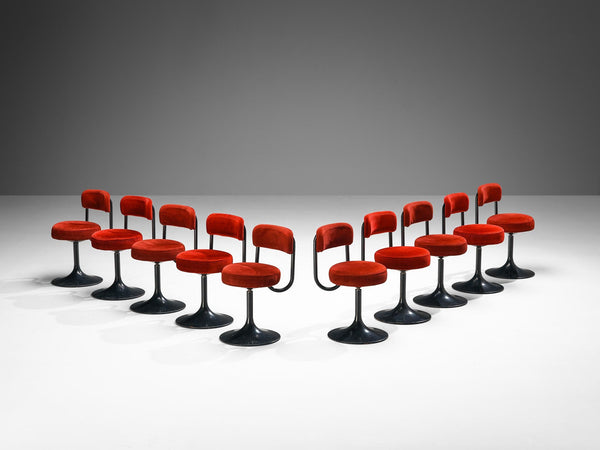 Börje Johanson for Johanson Design Set of Swivel Chairs in Red Velvet