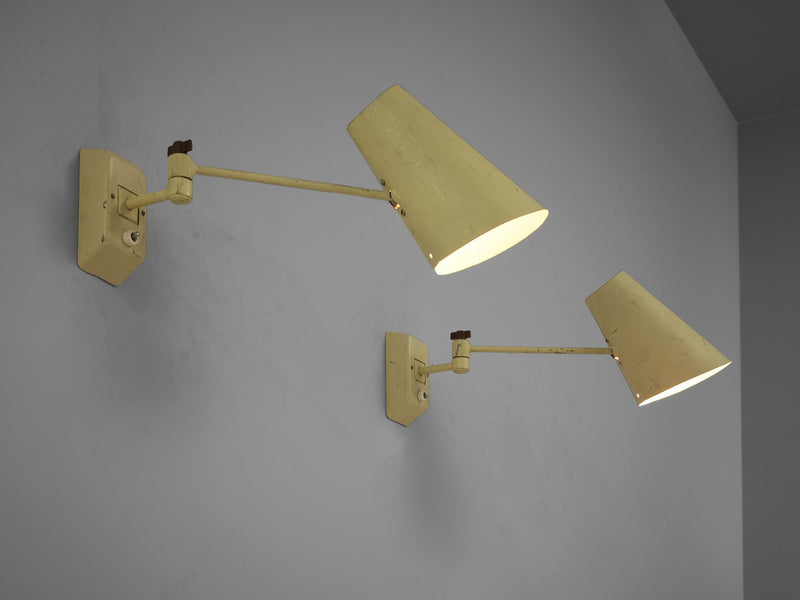 Set of Four Wall Lights in Pale Yellow Lacquered Metal