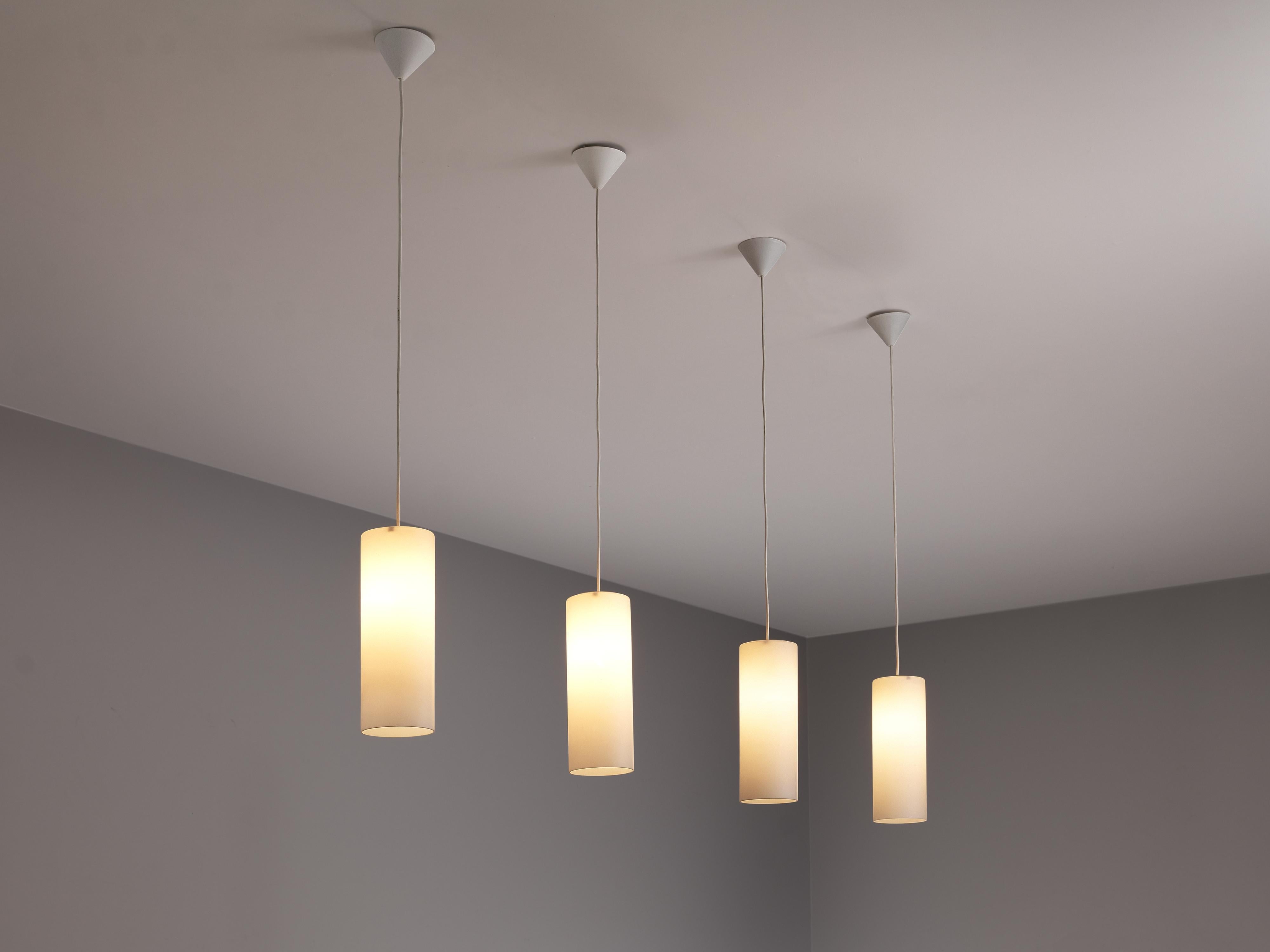 Cylindrical Pendant Lamps in Matted Glass