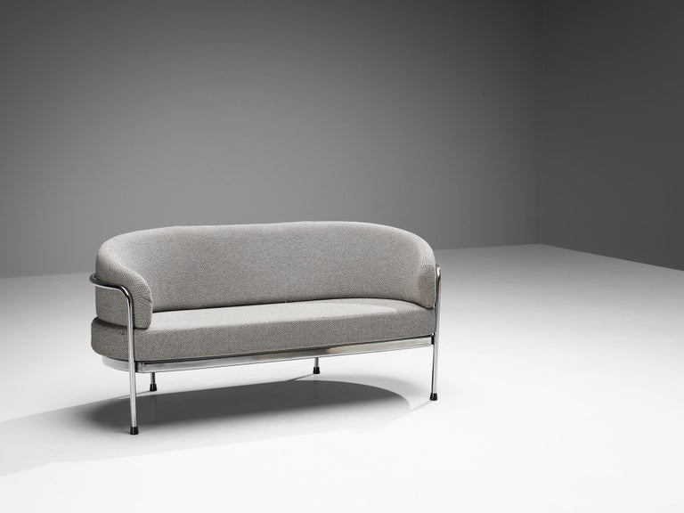 Hans Ell for 't Spectrum Settee in Chrome and Grey Upholstery