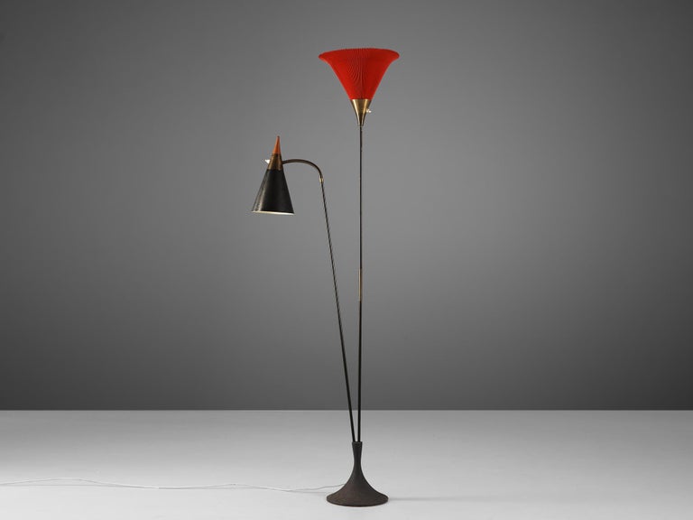 Delicate Floor Lamp with Red Tulip Shade