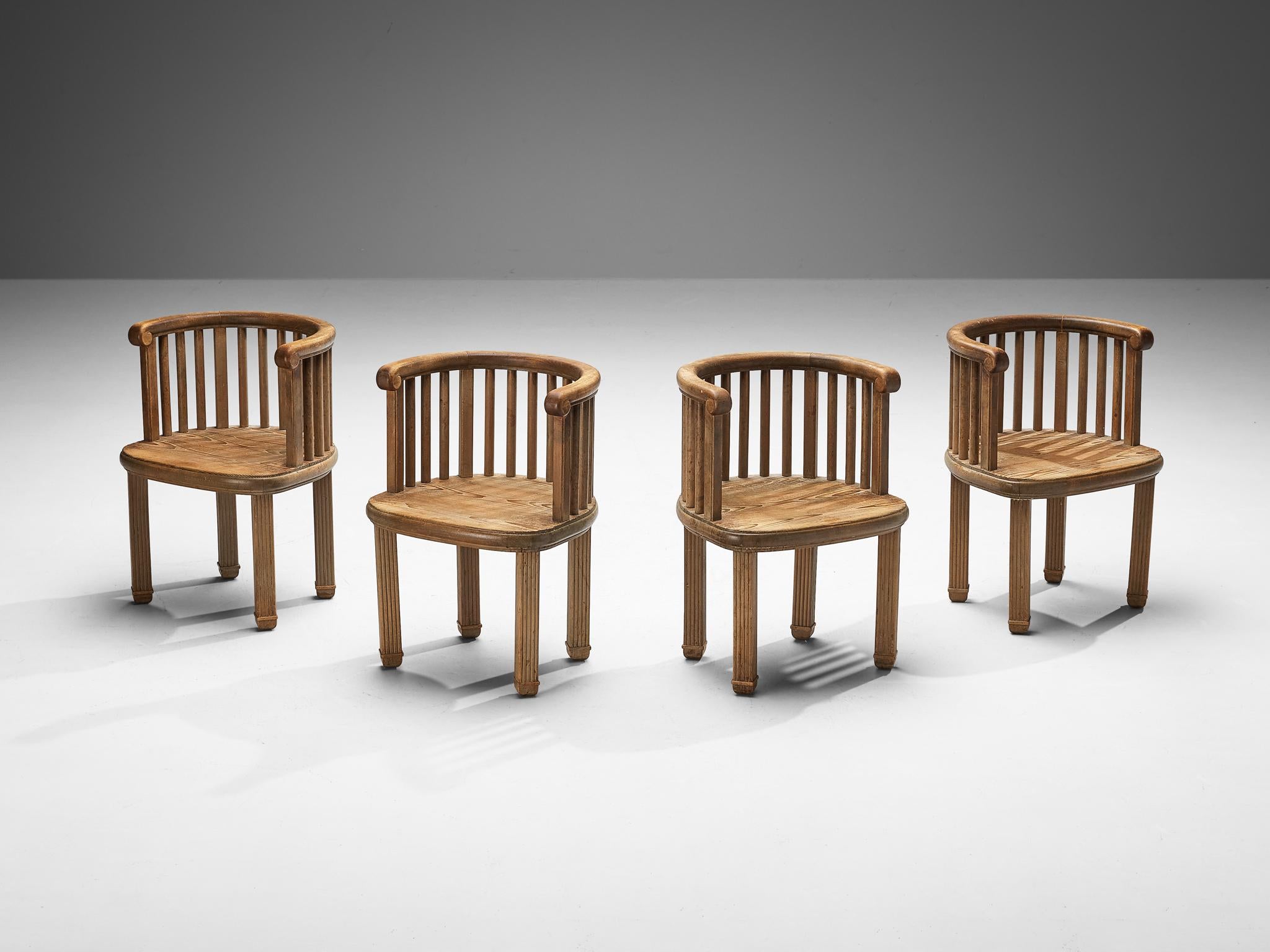 Elegant French Set of Four Dining Chairs in Pine