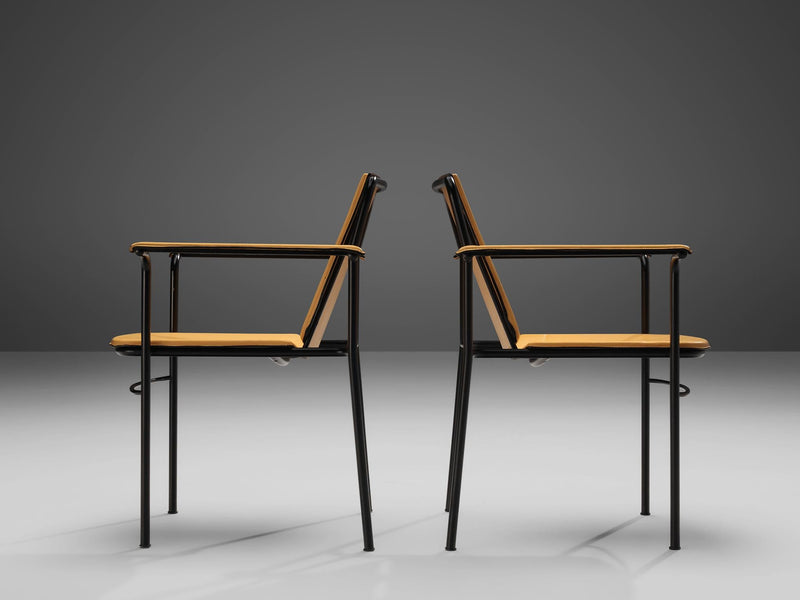 Mario Marenco for Poltrona Frau Pair of 'Movie' Armchairs in Leather and Metal