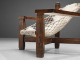 Large Italian Lounge Chair in Stained Pine and Rope Seating