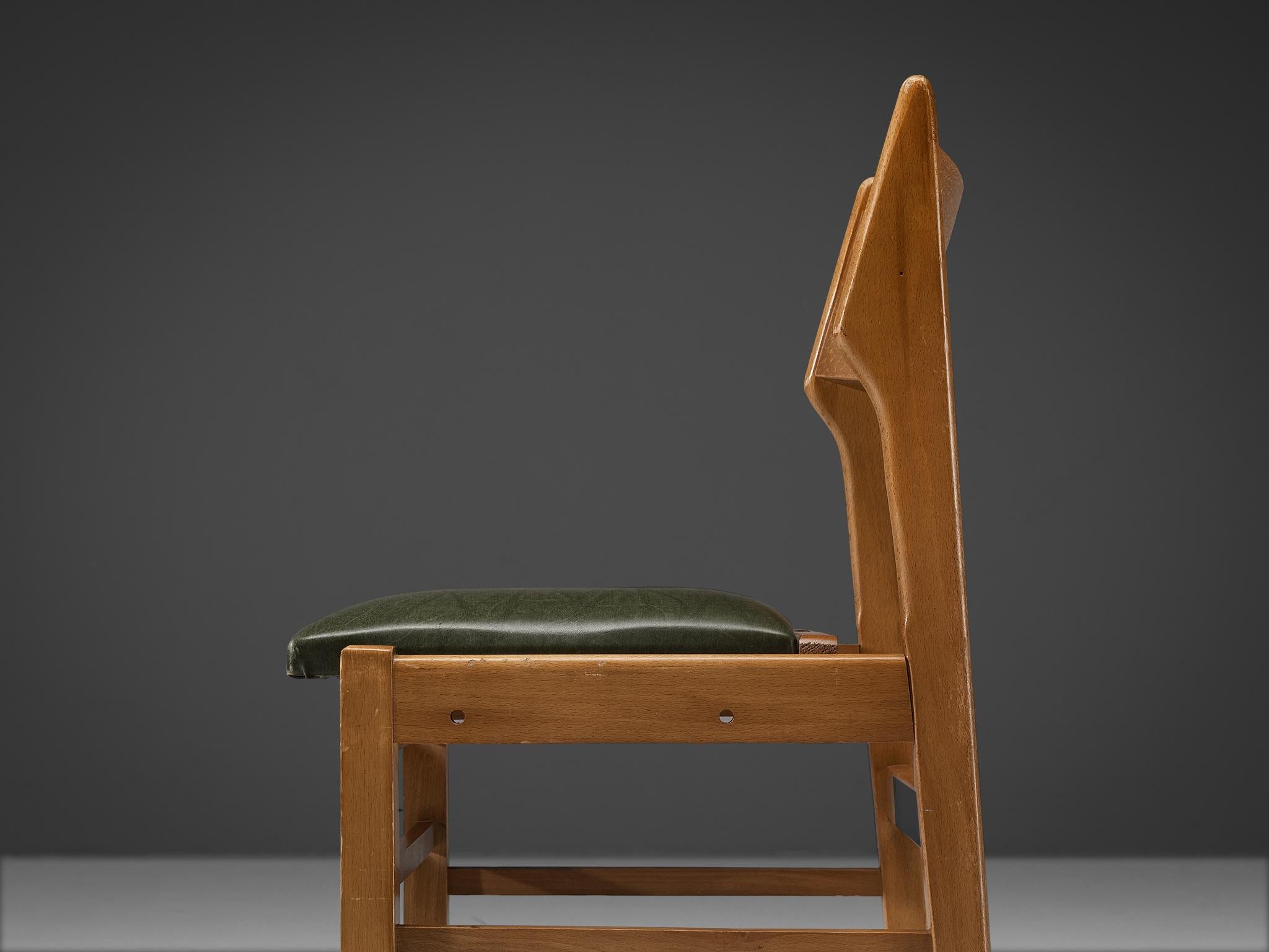 Dutch Dining Chairs in Wood and Green Leatherette