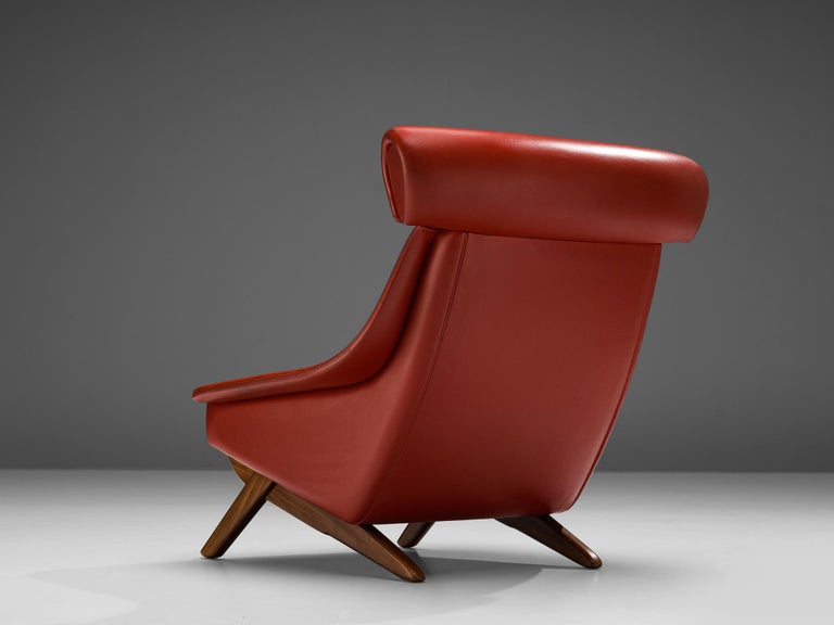 Illum Wikkelsø Lounge Chair in Red Upholstery and Mahogany