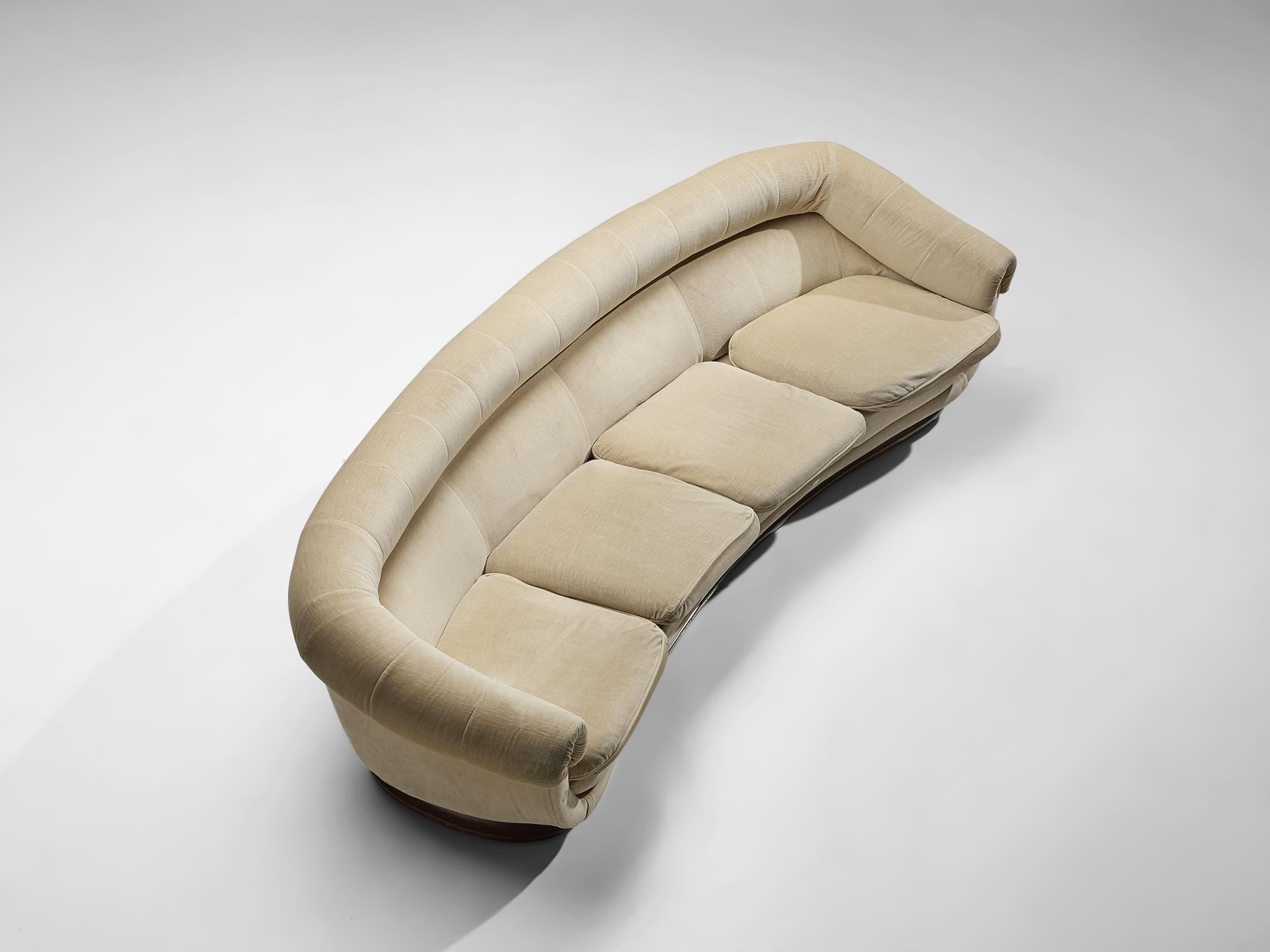 Italian Art Deco Sofa with Curved Shape in Beige Velvet