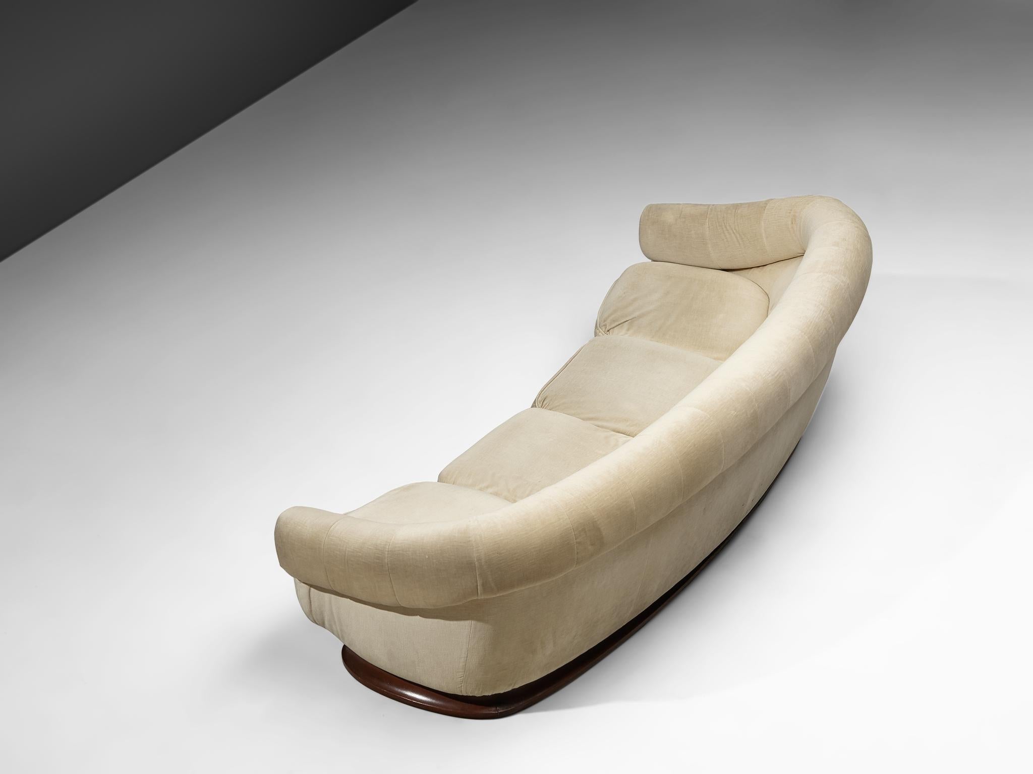 Italian Art Deco Sofa with Curved Shape in Beige Velvet
