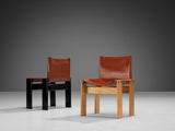 Afra & Tobia Scarpa Set of Eight 'Monk' Dining Chairs in Leather and Ash