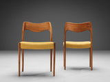 Niels O. Møller Set of Six Dining Chairs in Teak and Yellow Upholstery