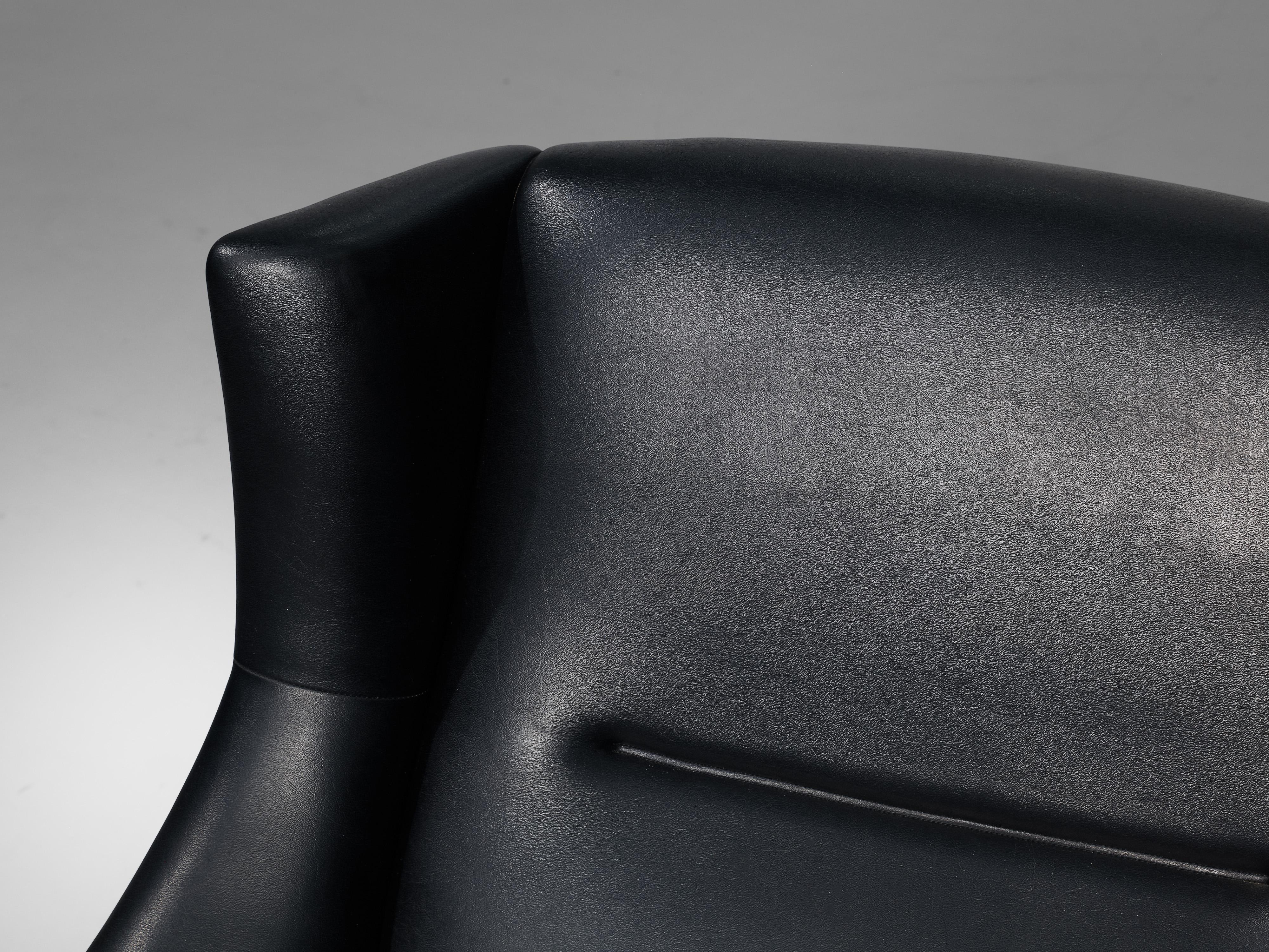 Danish Lounge Chair in Black Leatherette and Teak