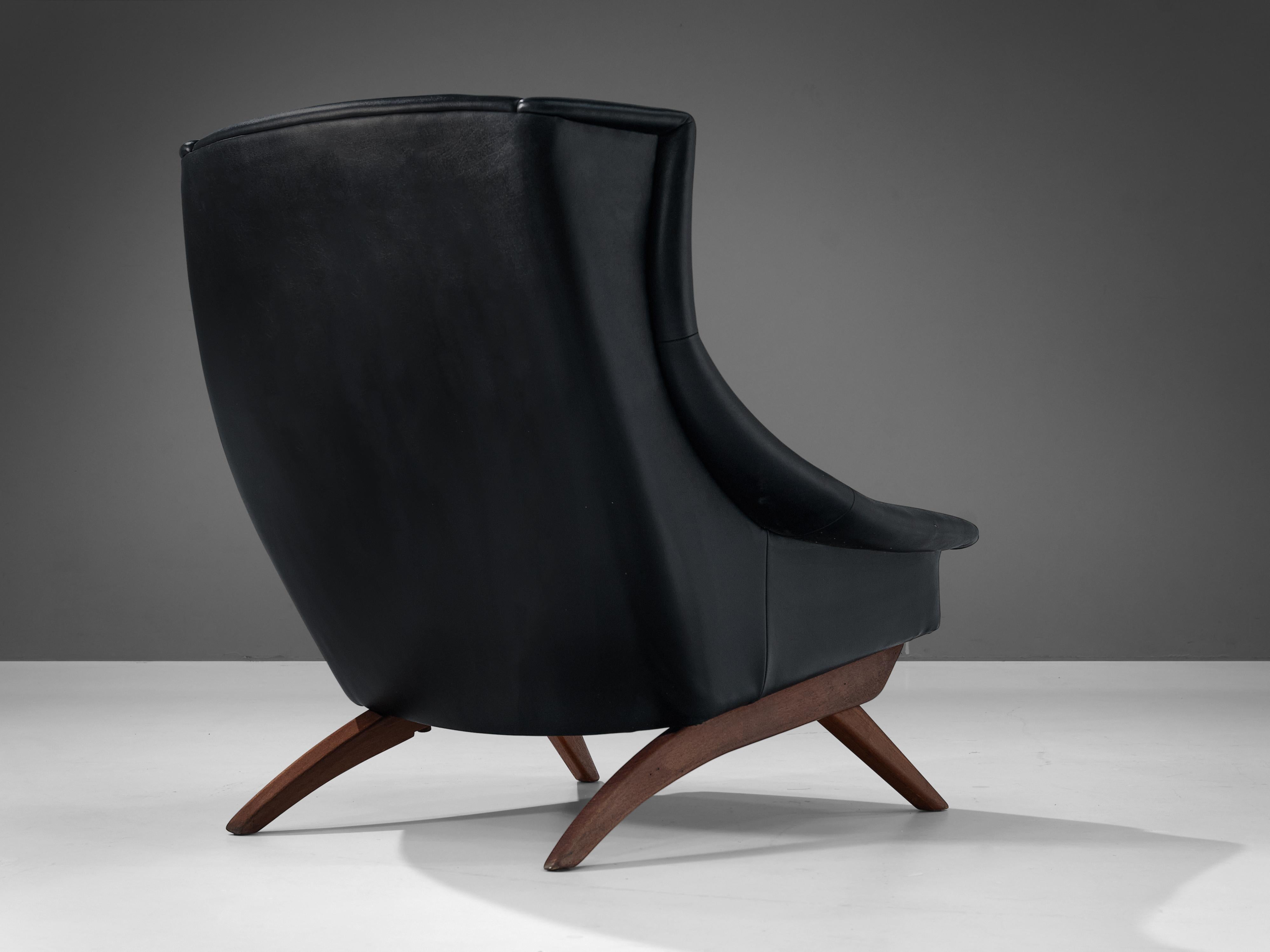 Danish Lounge Chair in Black Leatherette and Teak
