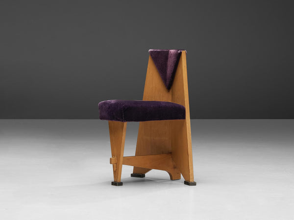 Laurens Groen Art Deco Side Chair in Birch and Purple Velvet Upholstery