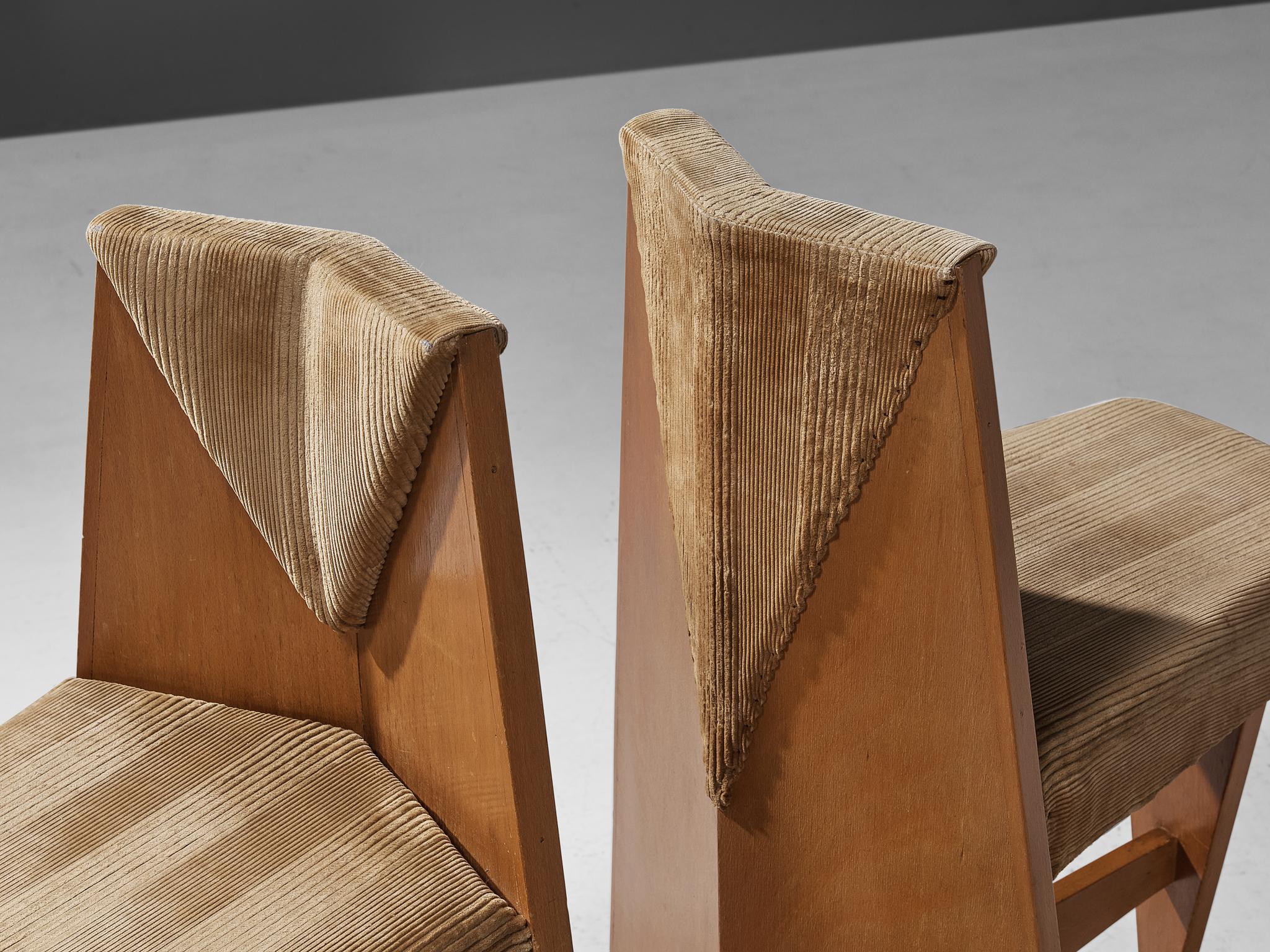 Laurens Groen Art Deco Chairs in Birch and Beige Velvet Upholstery