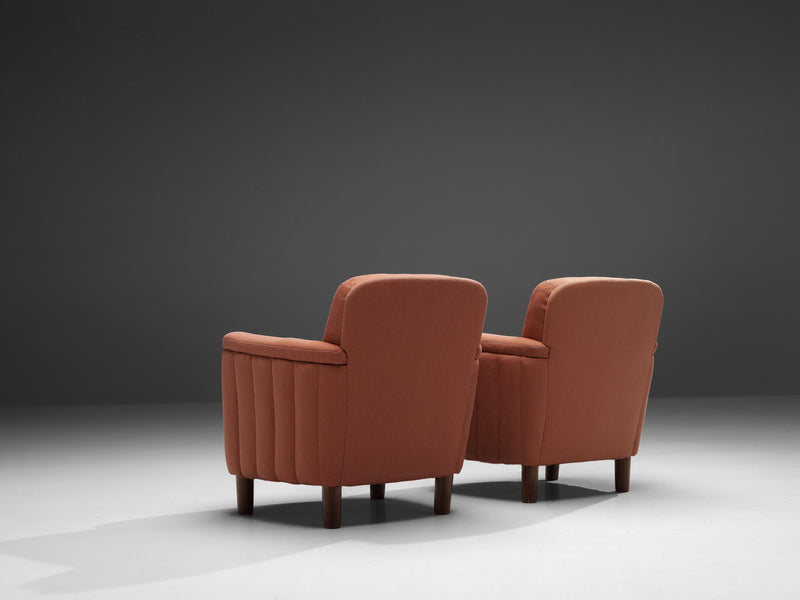 Pair of Danish Art Deco Easy Chairs in Pink Fabric
