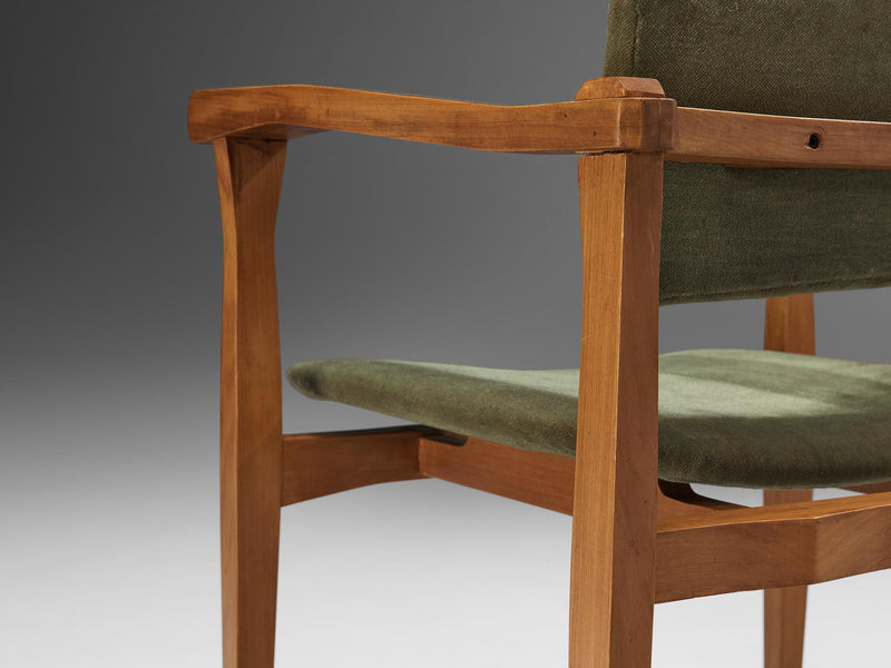 Italian Pair of Armchairs in Walnut and Olive Green Velvet