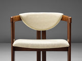 Set of Four Italian Dining Chairs in Wood and Patterned White Upholstery