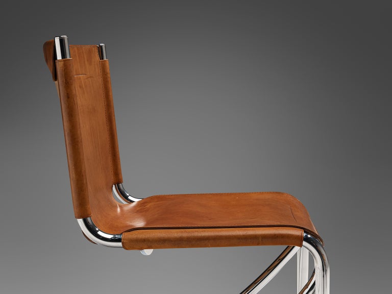 Giotto Stoppino for Acerbis Set of Four Dining Chairs ‘Jot’ in Cognac Leather