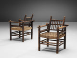 Charles Dudouyt Pair of Art Deco Lounge Chairs with Rush Seat