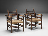 Charles Dudouyt Pair of Art Deco Lounge Chairs with Rush Seat