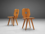 Set of Twelve Sculpted Dining Chairs in Solid Pine