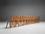 Set of Twelve Sculpted Dining Chairs in Solid Pine