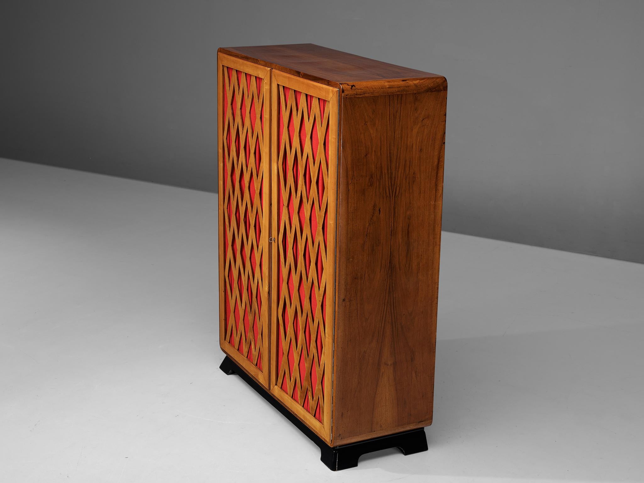 Italian Art Deco Highboard in Walnut With Red Front