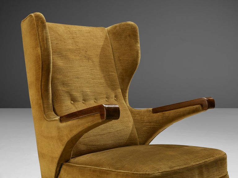 Pair of Italian Lounge Chairs in Ocher Yellow Velvet