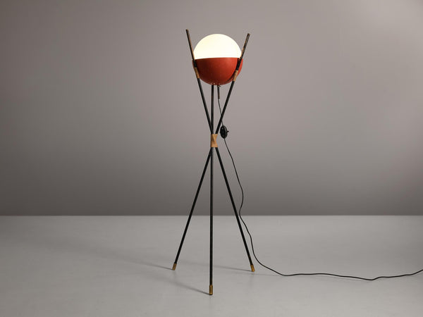 Angelo Brotto for Esperia Floor Lamp in Metal, Opaline Glass and Cane