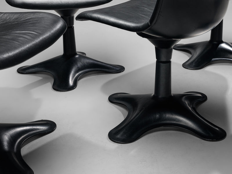 Yrjö Kukkapuro for Haimi Set of Eight Dining Chairs in Black Leather