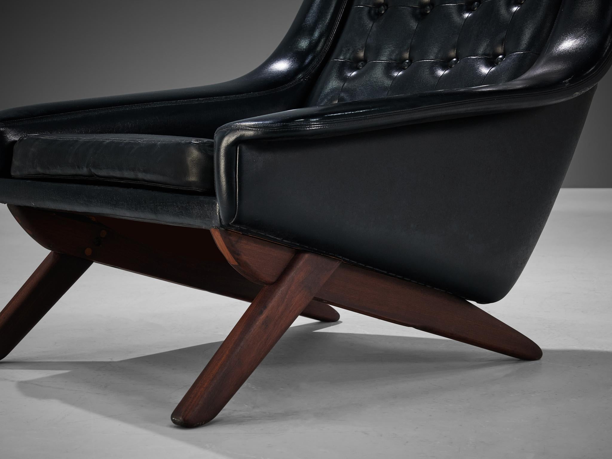 Illum Wikkelsø Pair of Easy Chairs in Black Upholstery and Teak