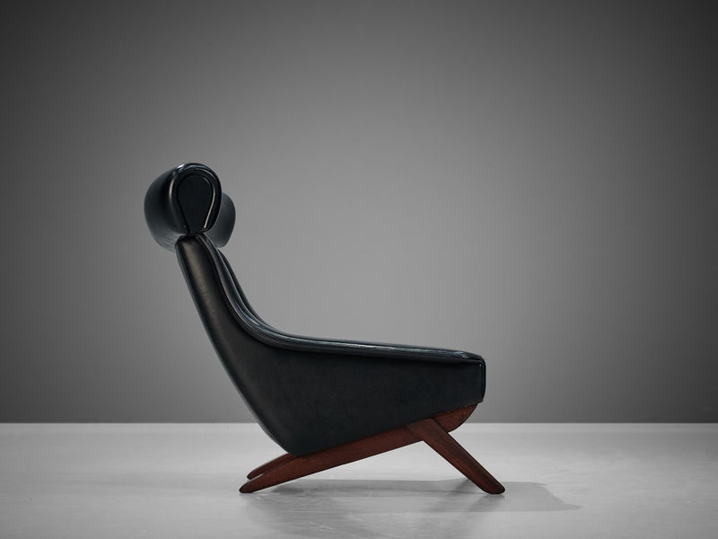 Pair of Illum Wikkelsø Easy Chairs in Black Leatherette and Teak