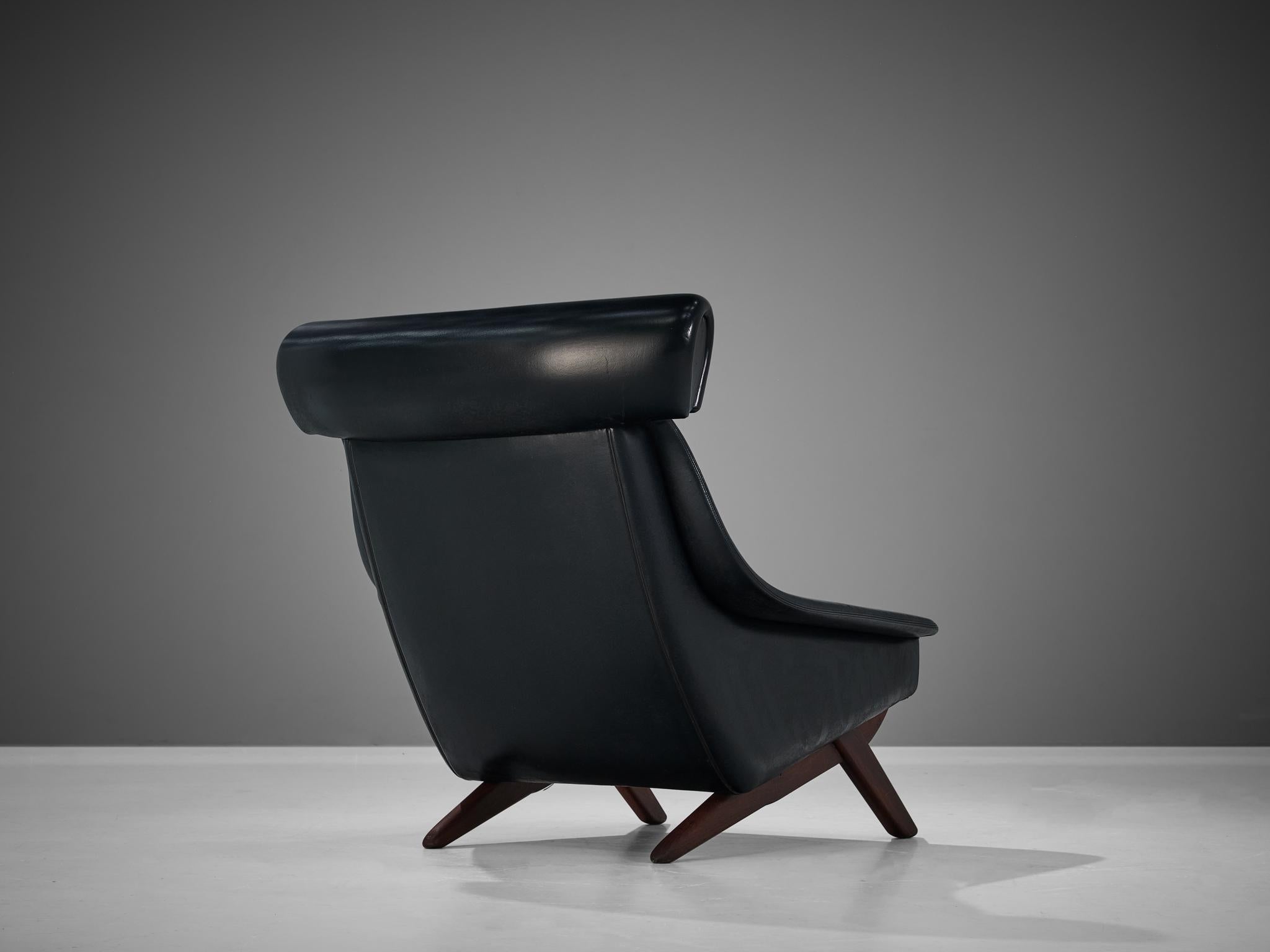 Illum Wikkelsø Pair of Easy Chairs in Black Upholstery and Teak