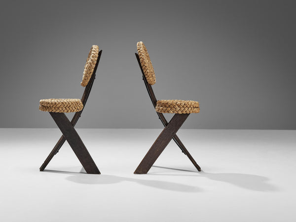 Adrien Audoux and Frida Minet Side Chairs in Oak and Braided Straw