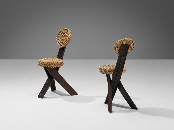 Adrien Audoux and Frida Minet Side Chairs in Oak and Braided Straw