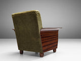 Exquisite Pair of Italian Lounge Chairs in Green Velvet Upholstery and Mahogany