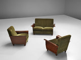 Exquisite Pair of Italian Lounge Chairs in Green Velvet Upholstery and Mahogany