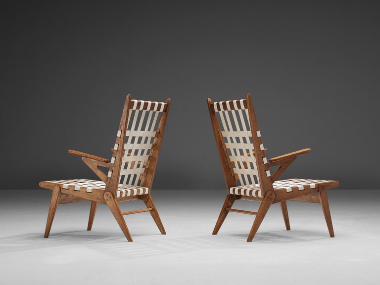 Jan Vaněk Pair of Lounge Chairs in Oak and Canvas