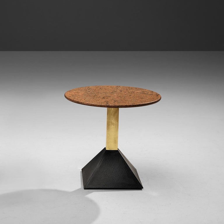 Italian Side Table in Metal and Round Granite Top
