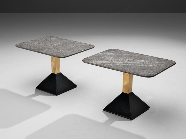 Italian Side Tables in Metal and Rectangular Granite Tops