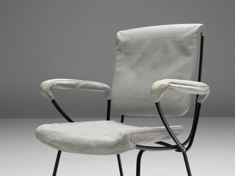 Gastone Rinaldi 'DU 24' Pair of Armchairs in Grey Leatherette and Metal