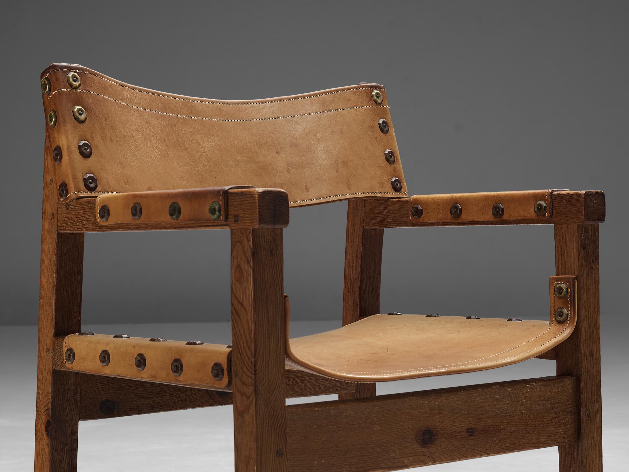 Pair of Brutalist Spanish Biosca Chairs in Leather