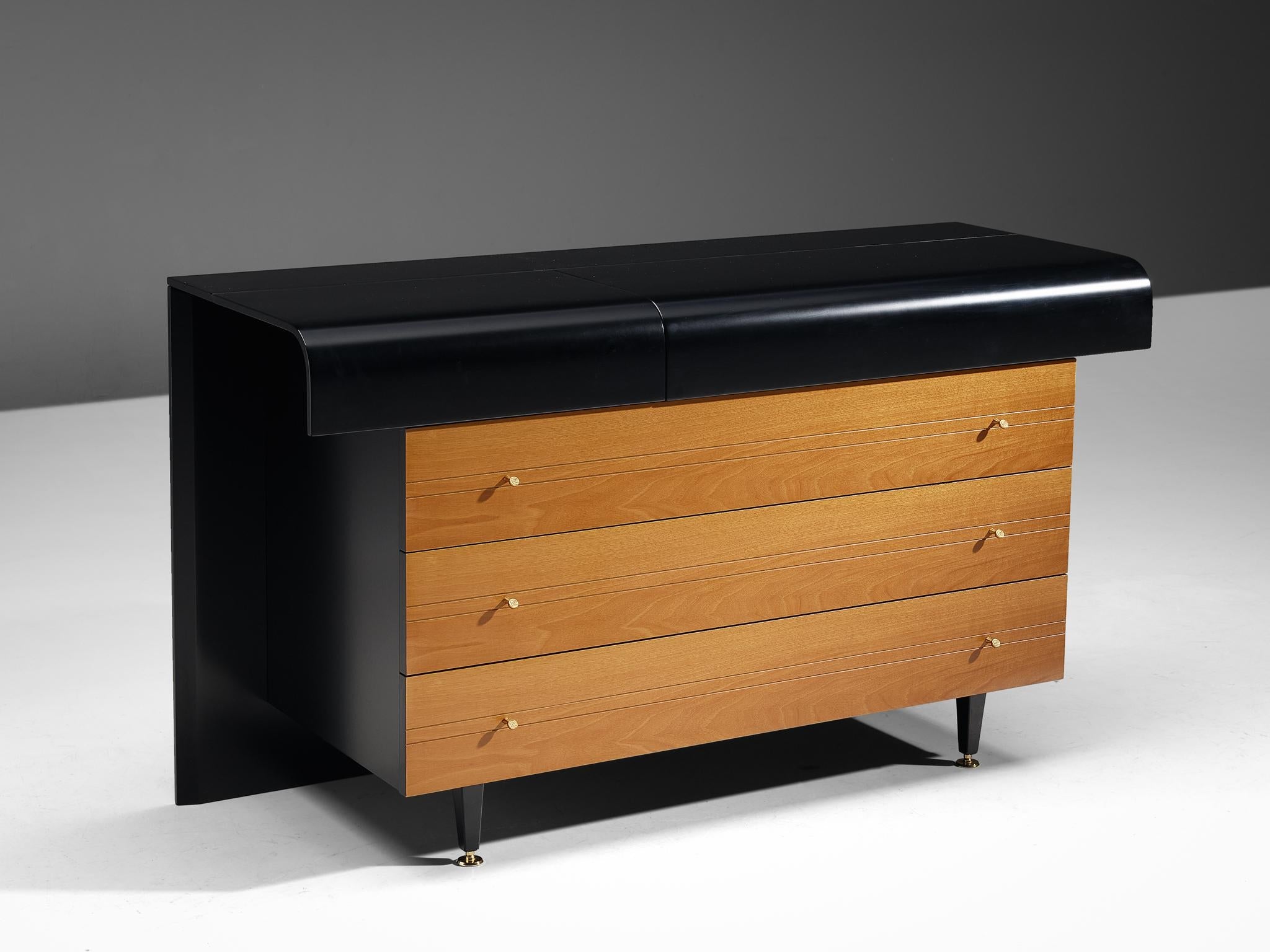 Pierre Cardin Chest of Drawers in Walnut and Brass