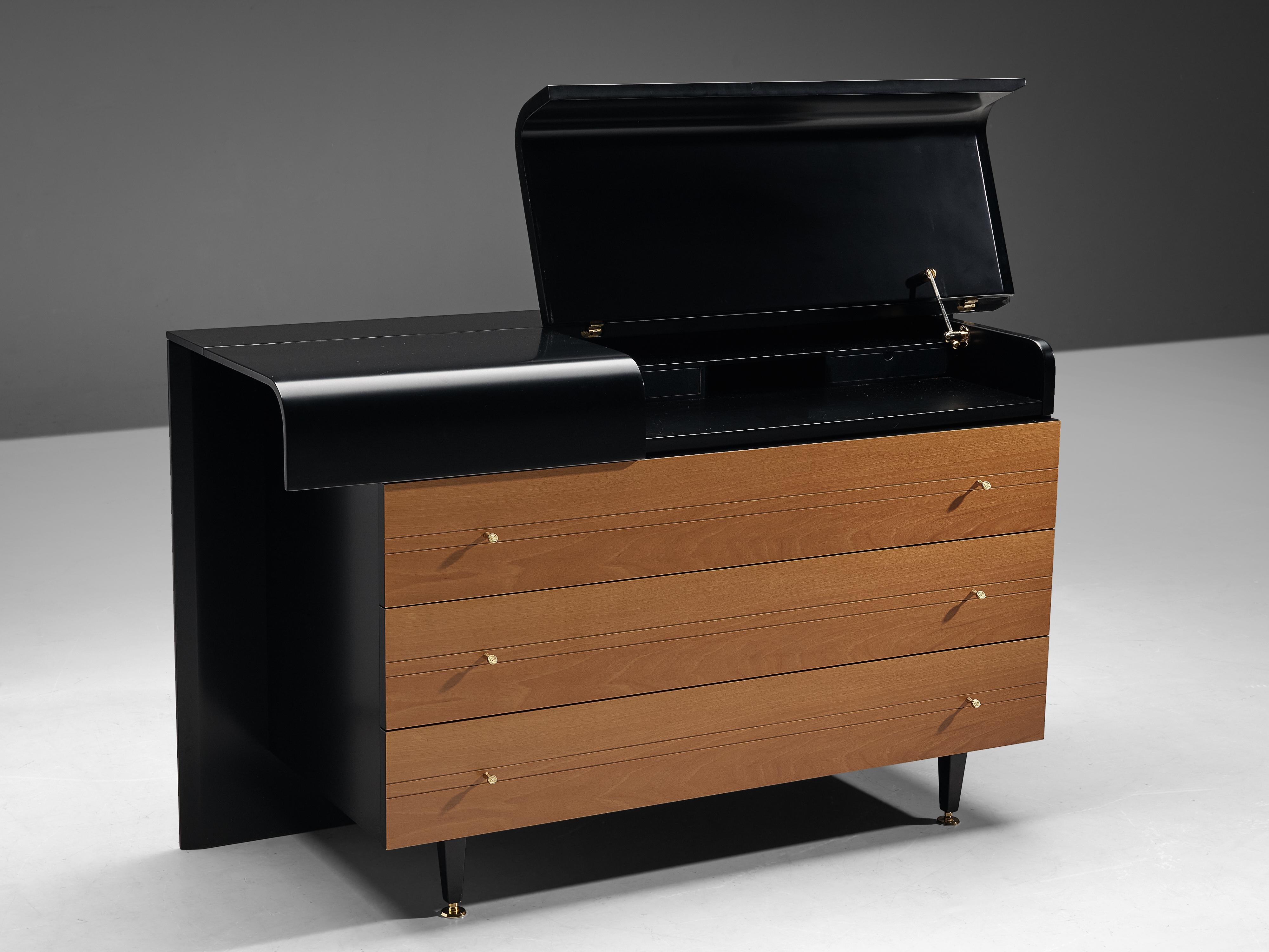 Pierre Cardin Chest of Drawers in Walnut and Brass