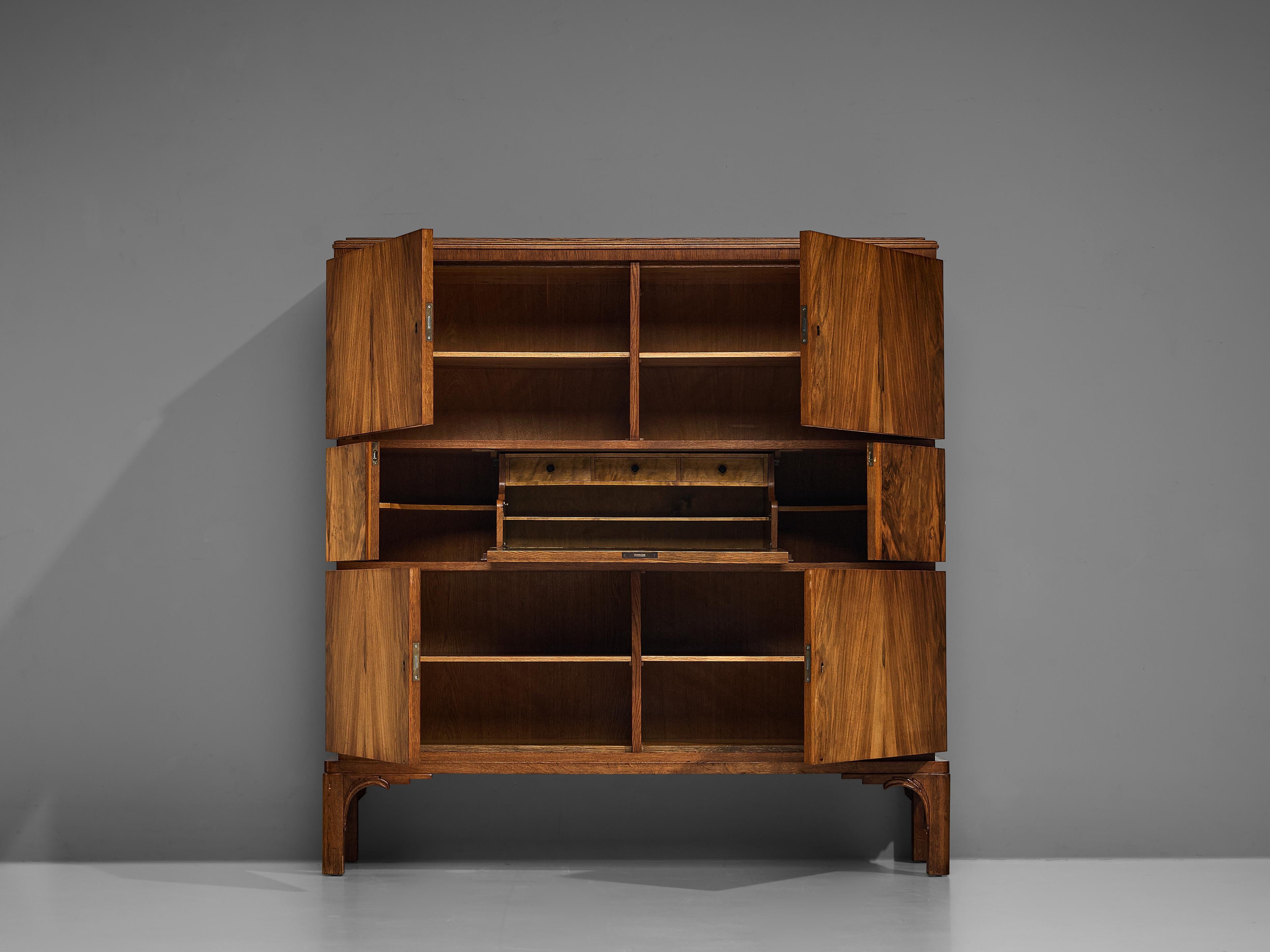 Swedish Art Deco Cabinet with Secretaire in Walnut Veneer and Oak