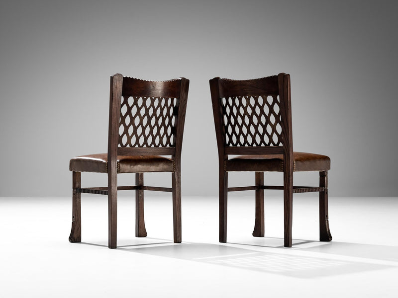 Ernesto Valabrega Set of Eight Dining Chairs in Oak and Leather