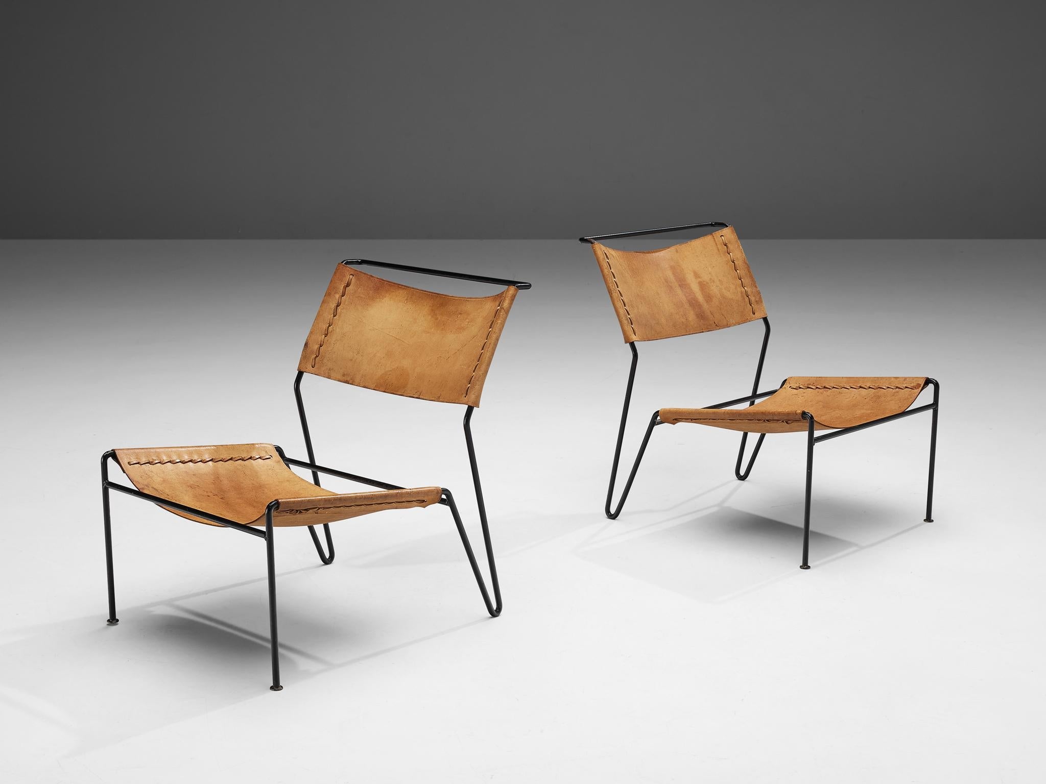 A. Dolleman for Metz & Co Pair of Modernist Easy Chairs in Leather