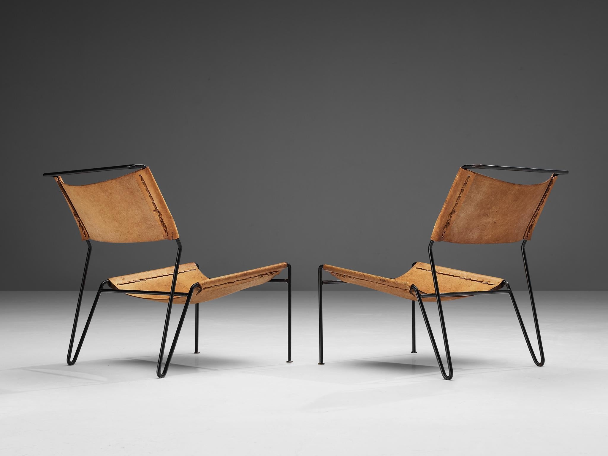 A. Dolleman for Metz & Co Pair of Modernist Easy Chairs in Leather