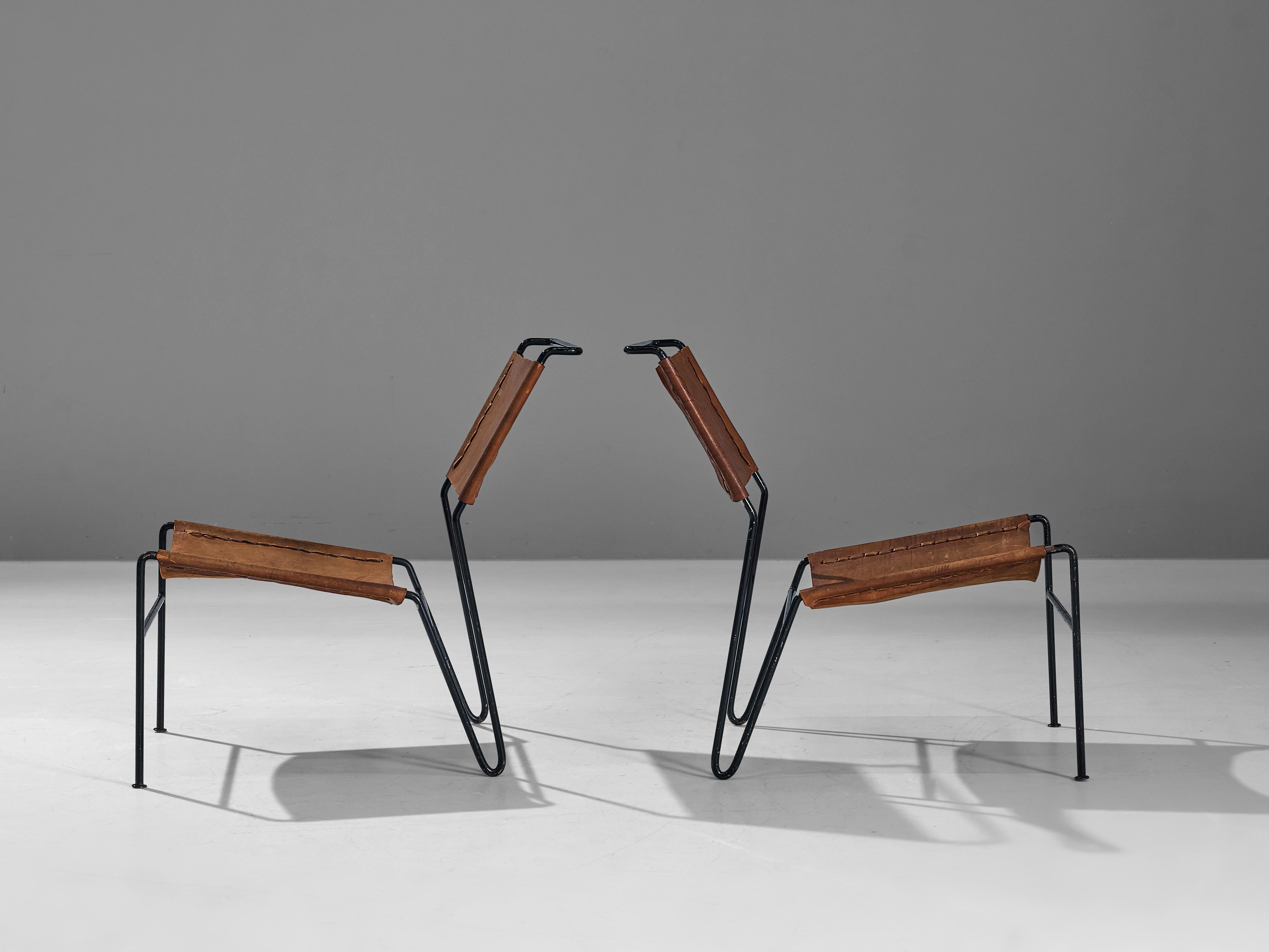 A. Dolleman for Metz & Co Pair of Modernist Easy Chairs in Brown Leather